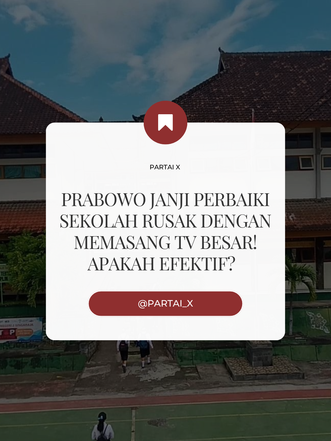 Prabowo janji perbaiki sekolah rusak dengan memasang TV besar! Tapi, apakah langkah ini benar-benar efektif untuk meningkatkan kualitas pendidikan? Pendidikan yang berkualitas membutuhkan lebih dari sekadar fasilitas, tetapi juga pendidik yang berkualitas dan sistem yang mendukung  #pendidikanindonesia  #KualitasPendidikan #InovasiPendidikan #pembangunansekolah #sekolahrusak #bangunsekolah #sekolahpelosok #sekolahtidaklayak #pendidikaindonesia #sistempendidikan #prabowo #prabowosubianto #sekolahindonesia #kondisisekolahindonesia #fypage #fyp