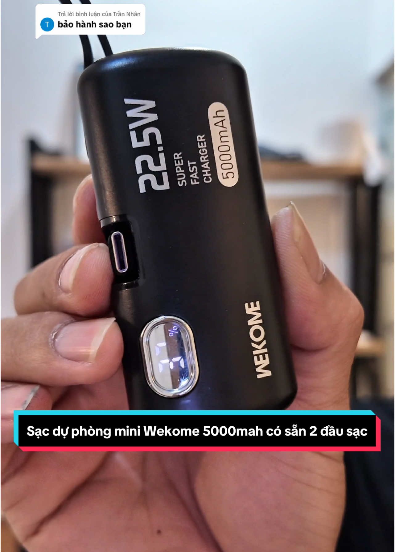 Trả lời @Trần Nhân Sạc dự phòng mini Wekome 5000mah có sẵn 2 đầu sạc #sacduphong #coixedich 