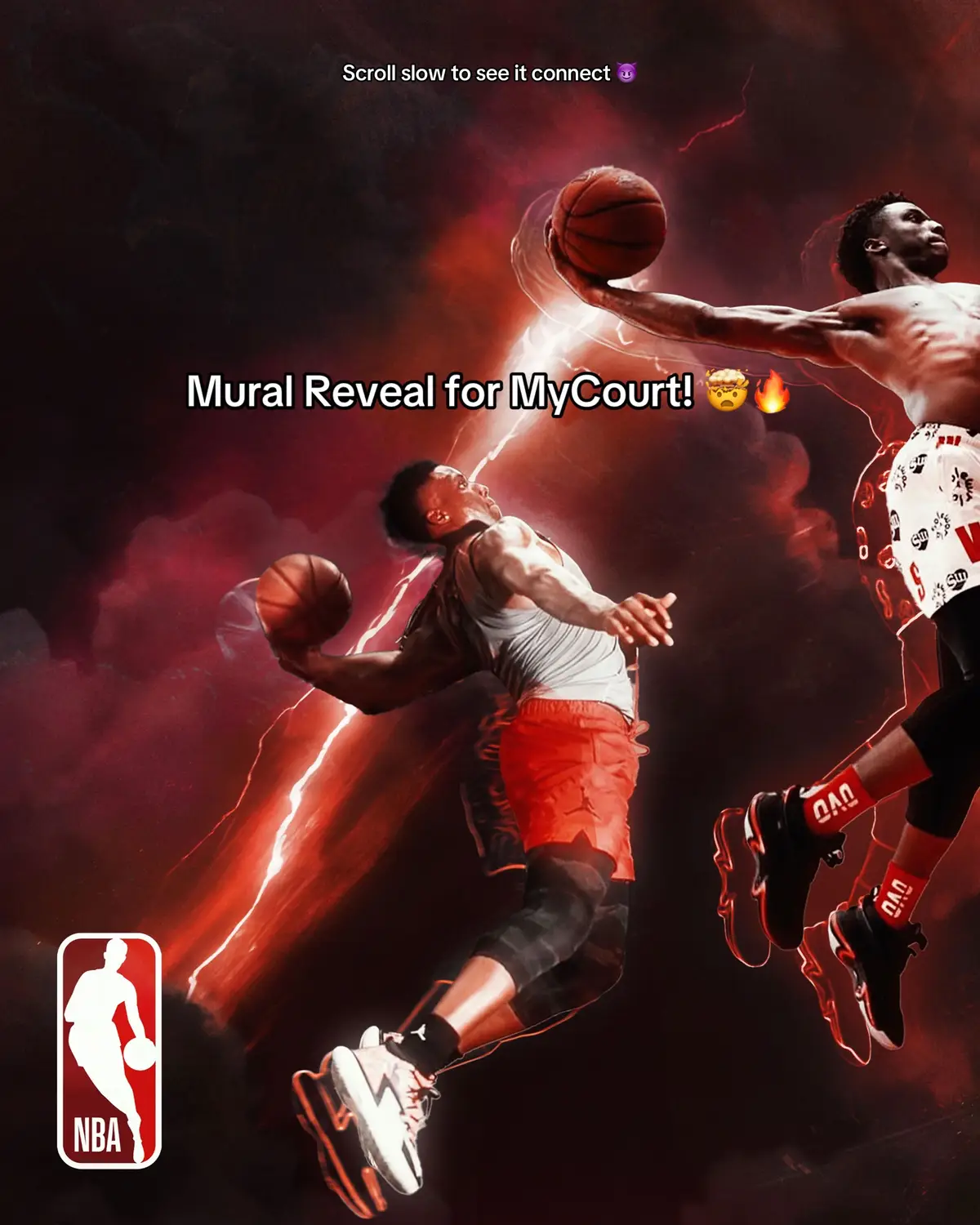 This is gonna go CRAZY on my court 😭 this mural will be 50ftx10ft surrounding the floor!  The fence is in we have to get it installed first before we can print the mural. What yall think?? 😈🔥