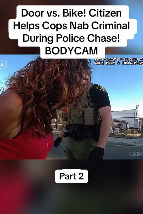 Door vs. Bike! Citizen Helps Cops Nab Criminal During Police Chase! BODYCAM #cops #copsoftiktok #police #policeofficer #bodycam #crime #truecrime #truestory #foryou #fyp 