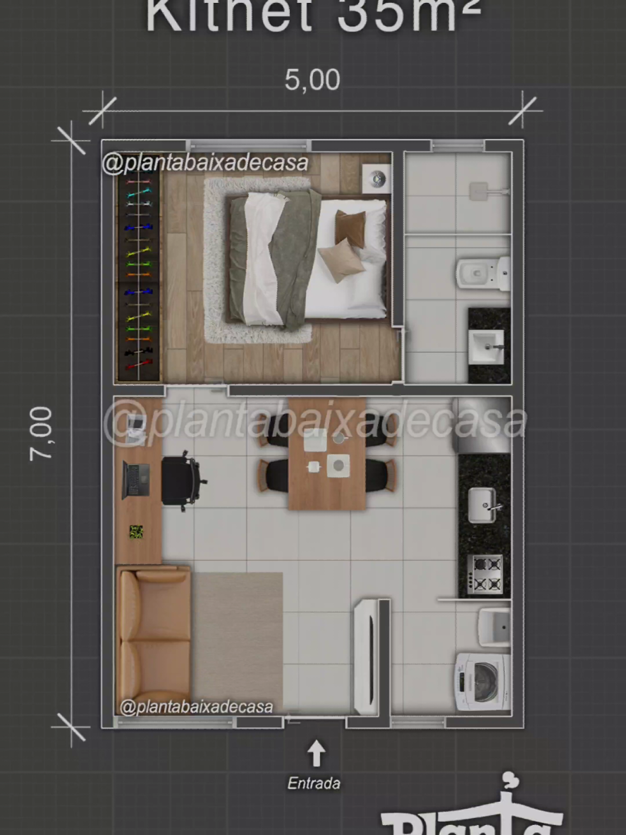 Planta Kitnet 35m² 🏡 kitnet contendo os seguintes ambientes: ▫️ Sala Estar e Jantar Conjugados. ▫️ Cozinha. ▫️ Dormitório sendo Suíte. ▫️ Área de Serviço. 🔸️ Precisa de um projeto? Entre em contato para orçamento via Whatsapp (17) 99210-0314  🔸️ #fy #obra #casapequena #kitnet #reforma #plantadecasa #engenhariacivil #arquitetura #arquiteturadeinteriores 