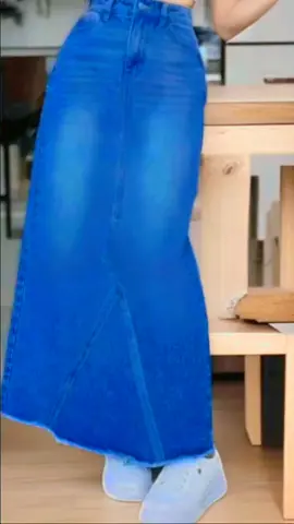 Raw Hem Denim Long Skirt High-Waisted Leisure Fashionable Skirt