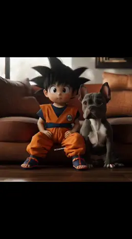 Mini Goku y su fiel amigo acaban bailando !! #midjourney #dragonball #perros #humor #hazmeviral 