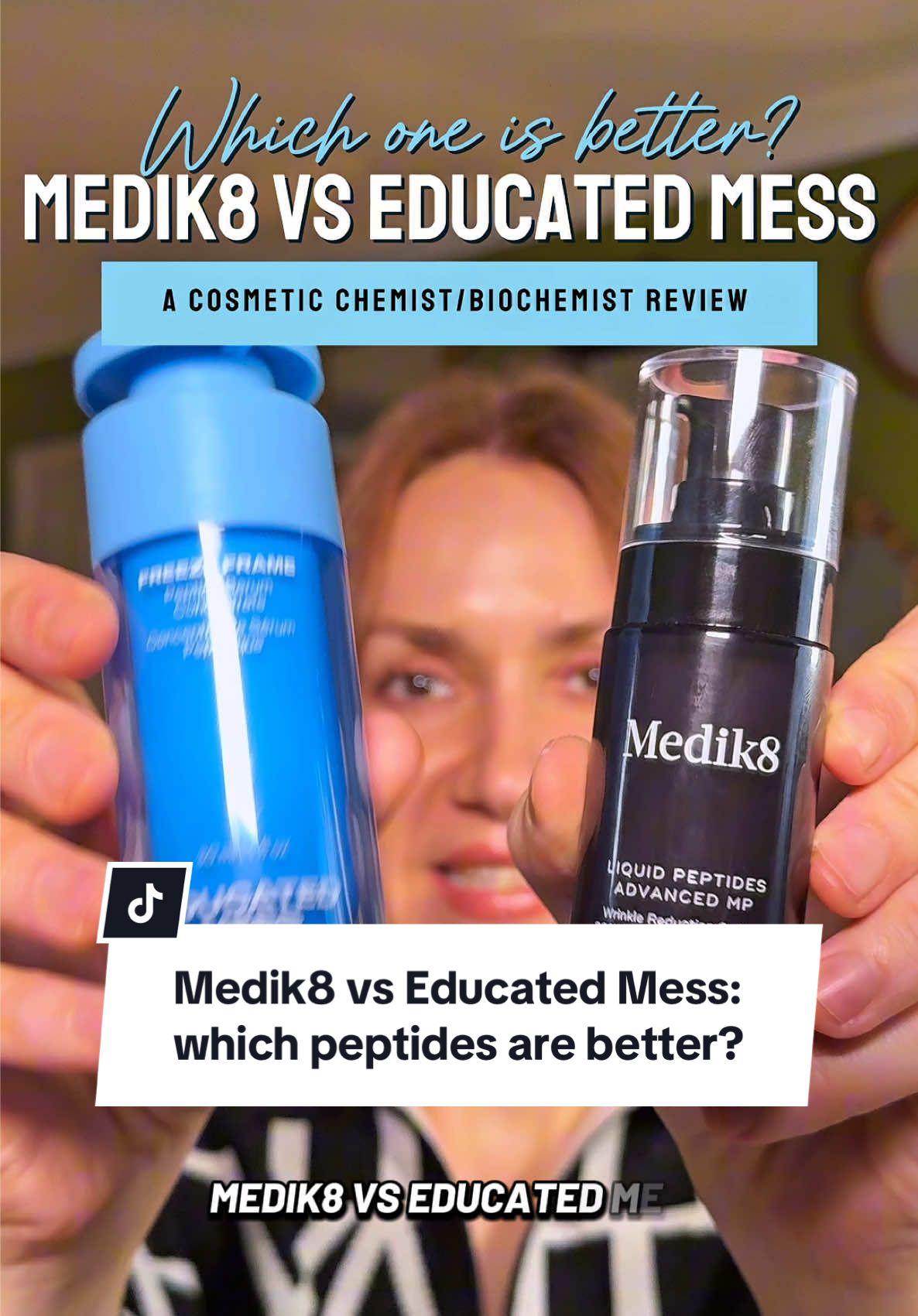 Which is a better peptide serum: Medik8 Liquid Peptides Advanved MP or Educated Mess Freeze Frame #notsponsored #peptideserum #peptidesforskin #medik8 #educatedmess #bestpeptideserum #antiagingskincare #antiagingskincare #growthfactors #wrinkles #cosmeticchemist #skincarefordehydratedskin #hydratingskincare #skincarereview #skincare #brutallyhonest 