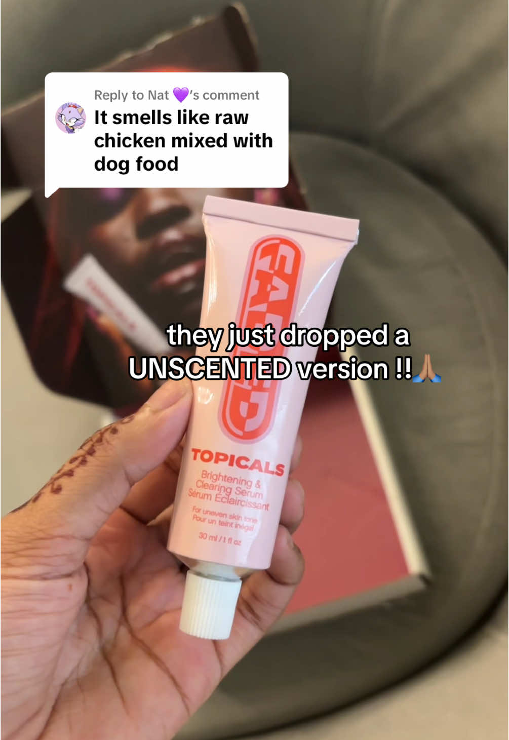 Replying to @Nat 💜 it works so good 10x better now without the smell 🤩 #topicals #fadedserum #newproduct #hyperpigmentation #clearskin #darkspottreatment #skincare #brighteningserum #foryoupage 