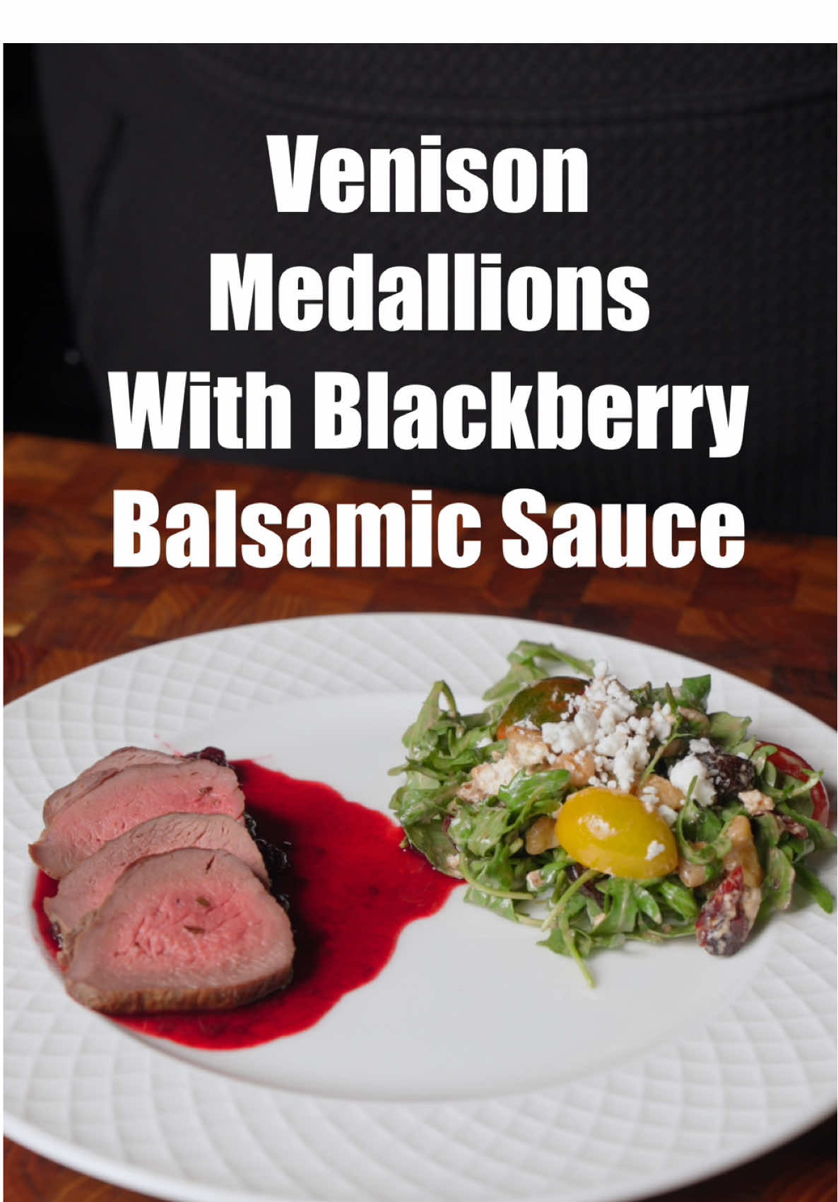 If you’re looking to shake things up this year and cook something new for Easter dinner, you have to try this!! I’m making some delicious pan seared silverfernfarms New Zealand Venison Medallions with a Blackberry Balsamic Sauce served with a Goat cheese and Arugula Side Salad!  The venison from Silver Fern Farms is all grass-fed and pasture raised on family farms in New Zealand, which really shines through in the taste and quality! It has a perfect buttery soft texture with a mellow and slightly herbal flavor. Use my code alfskitchen15 for 15% off venison products on us.silverfernfarms.com until April 20! Limit one code per customer, minimum order of $100 before shipping is applied!  - 10 oz Silver Fern Farms New Zealand Venison Medallions - Salt, ground with fresh thyme - 1/2 cup balsamic vinegar - 1/4 cup apple cider vinegar - 3/4 cup cane sugar - 6 oz fresh blackberries - Zest and juice of 1 lemon - 4 sprigs fresh thyme  - 2-3 cloves (optional) - 2-3 handfuls arugula - 1/2 cup chopped walnuts - 1/3 cup dried cherries - 12 cherry tomatoes - 1/2 cup crumbled goat cheese - 1/4 cup balsamic vinegar - 6 tbsp olive oil - 1 tsp honey - 1 tsp fresh cracked pepper 1. Heat a skillet over medium heat. Unpackage and season venison medallions with salt and thyme. Let sit for 10-15 mins. 2. Add 1/2 cup balsamic vinegar, apple cider vinegar, and sugar to skillet and bring to a simmer. Then add blackberries, lemon zest, and lemon juice and bring back to a simmer. Add fresh thyme bundle.  3. Let sauce simmer for 3-5 minutes, once blackberries soften, smash them with a wooden spoon and continue to simmer for another 5-10 minutes until thickened. Remove thyme bundle and transfer to a bowl 4. Heat a cast iron skillet over medium high heat before adding oil. When oil is hot, add the venison and sear for 90 seconds a side. Remove when internal temp hits 120 F and rest 5. While the venison rests combine the arugula, walnuts,dried cherries, tomatoes, and goat cheese in a bowl. Mix together the ingredients for the dressing and pour a small amount in, toss to coat #newtraditions #flavorfulfeasts #fullofflavor #silverfernfarms #venison #easterfood #easterdinner #holidayfood