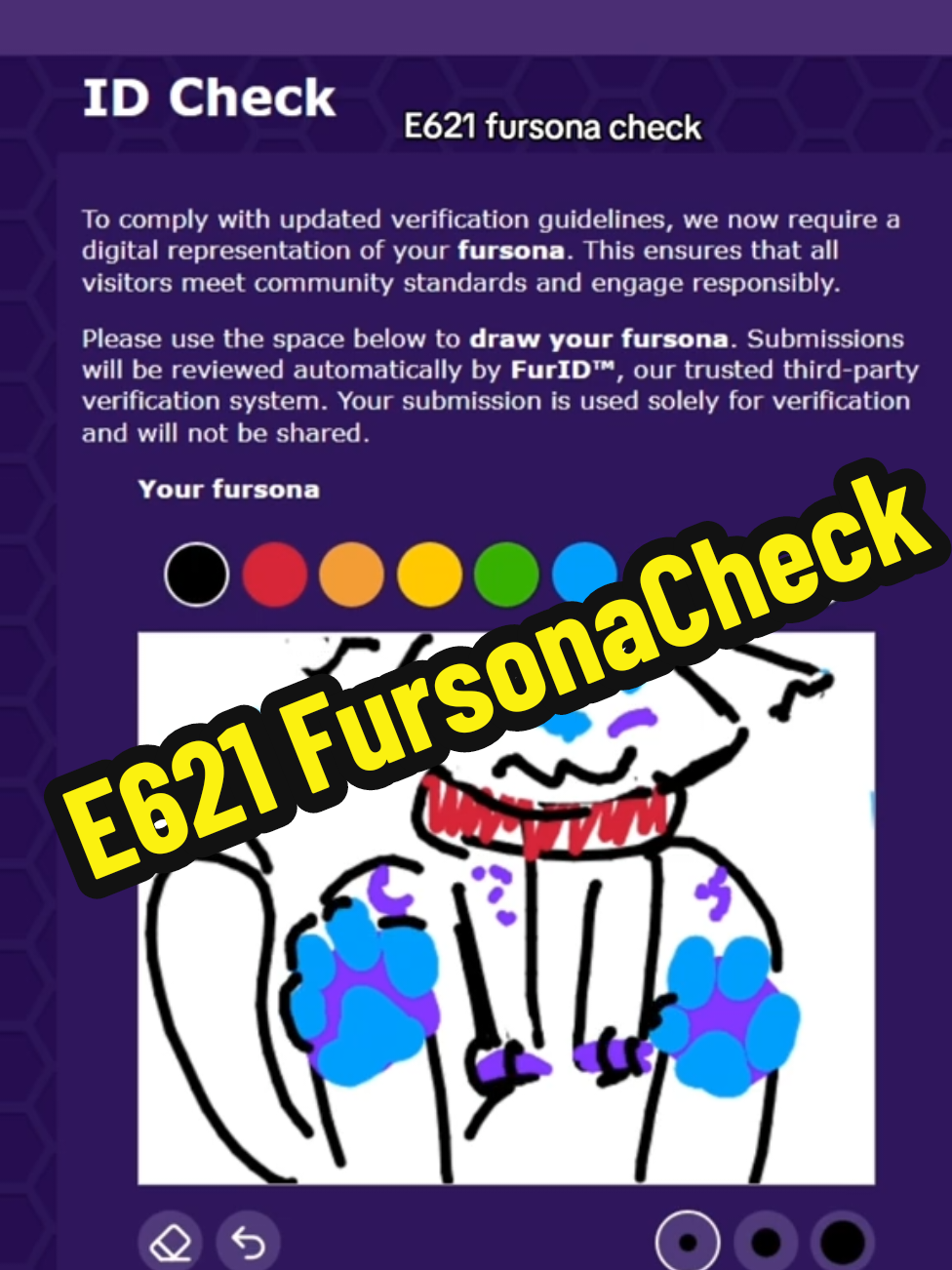 Verificacion de peludos en E621  tienen mi version, me encanta que esta hecho mal a posta ni siquiera hay variedad de colores jajaja para mi fue divertido pensarle que dibujar quiero ver sus versiónes en caso de que lo hagan #furry #e621 #doodleart #AprilFools #fursona 