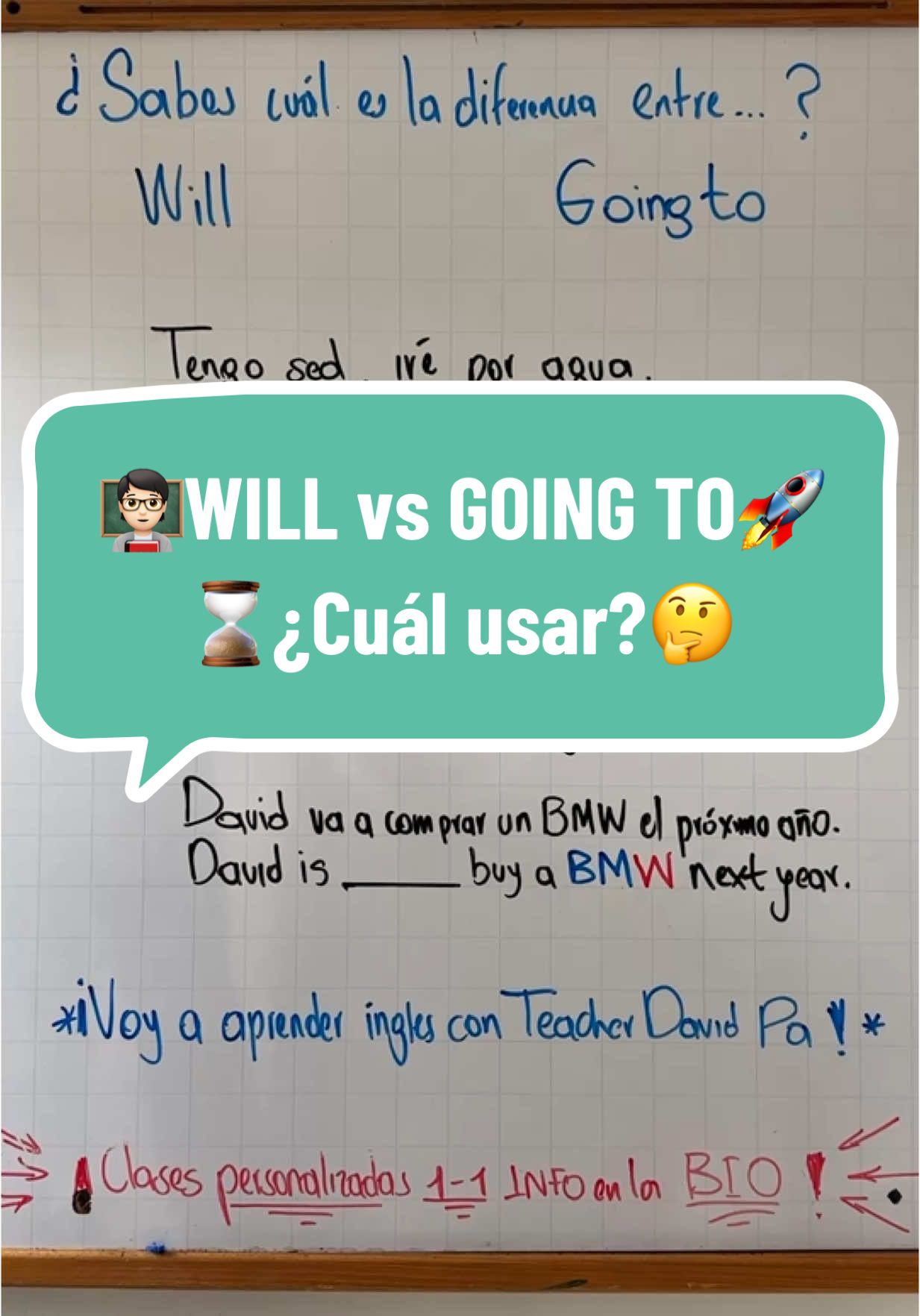 ¡Aprende inglés fácil! 🚀  ¿Sabías la diferencia entre estas dos palabras: WILL y GOING TO? 🤔 Te lo explico en 1 minuto ⌛️👇🏻👇🏻 🧑🏻‍🏫Clases personalizadas 1 a 1, info en BIO ✅ #inglesparalatinos #inglespara #aprenderingles #practicaeningles #aprendeinglesconmigo #aprendeinglesgratis #englishlesson #inglesfacil #palabraseninglesyespañol #aprenderinglesentiktok #learnenglish #mexico #latam #aprendeingles #AprendeConTikTok #englishteacher 