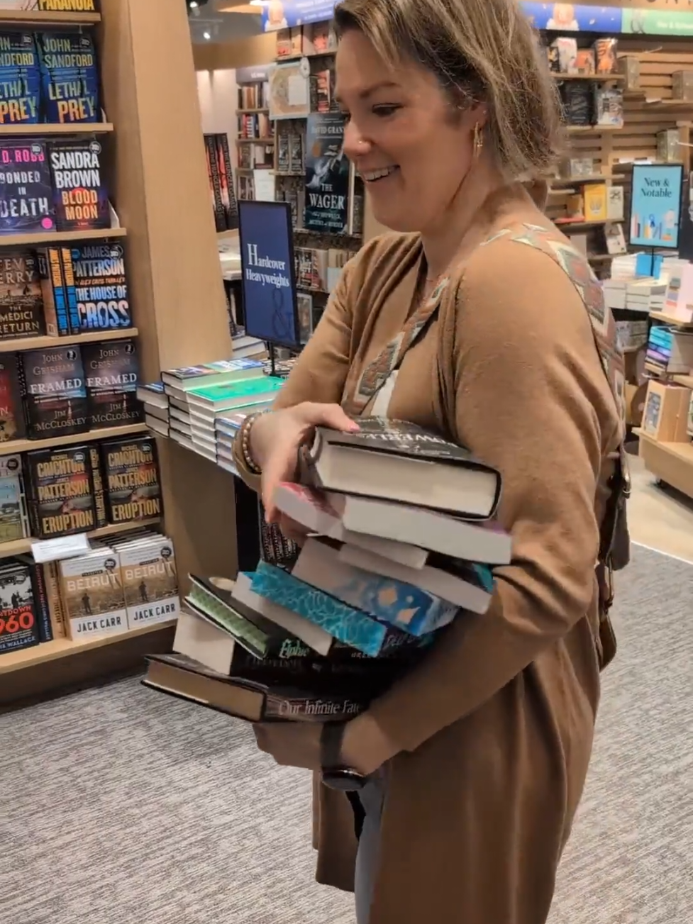 For my wife's 41st Birthday I surprised her with an unlimited shopping spree at our local @Barnes & Noble and whatever she could grab in the time allotted I would buy her. She did pretty good and to be honest, it could have been a lot worse on my wallet had she known ahead of time what we were doing. I will admit though, it was fun watching her trying to figure out what her surprise was the days leading up to it. #FYP #ForYou #ForYouPage #Reading #Books #BookTok #Literature #BarnesAndNoble #Birthday #Shopping #ShoppingSpree