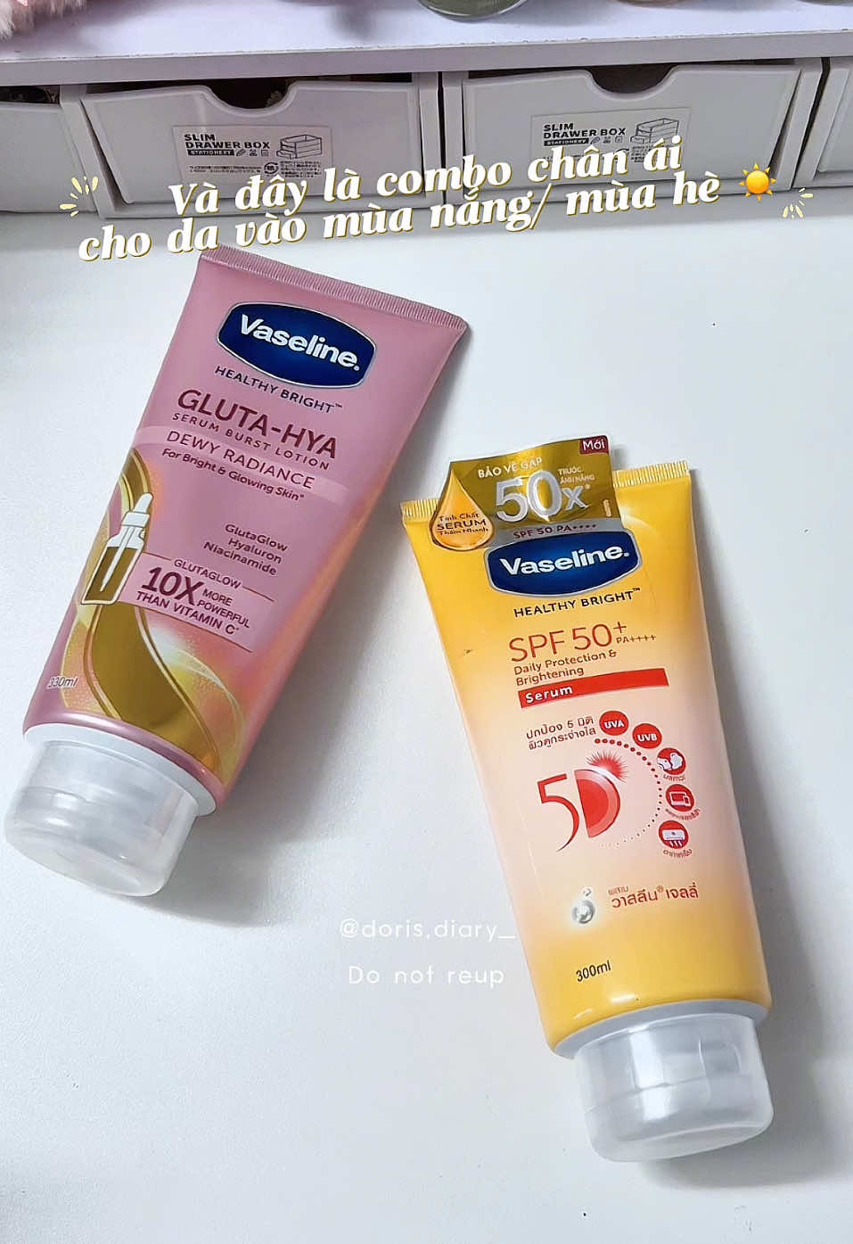 Mùa này mấy iu muốn chăm da thì m.ú.c liền combo dưỡng thề này cho tui ✨ #dorisdiary #mcv #muataitiktok #reviewlamdep #duongthe #vaseline #hoptaccungunilever 