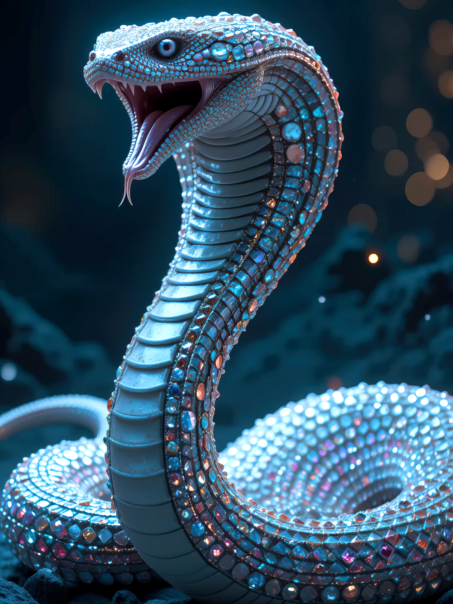 Snake adorned with diamonds and gems #snake #livewallpaper#KingCobra #cobra #asp #diamond #jewelry 