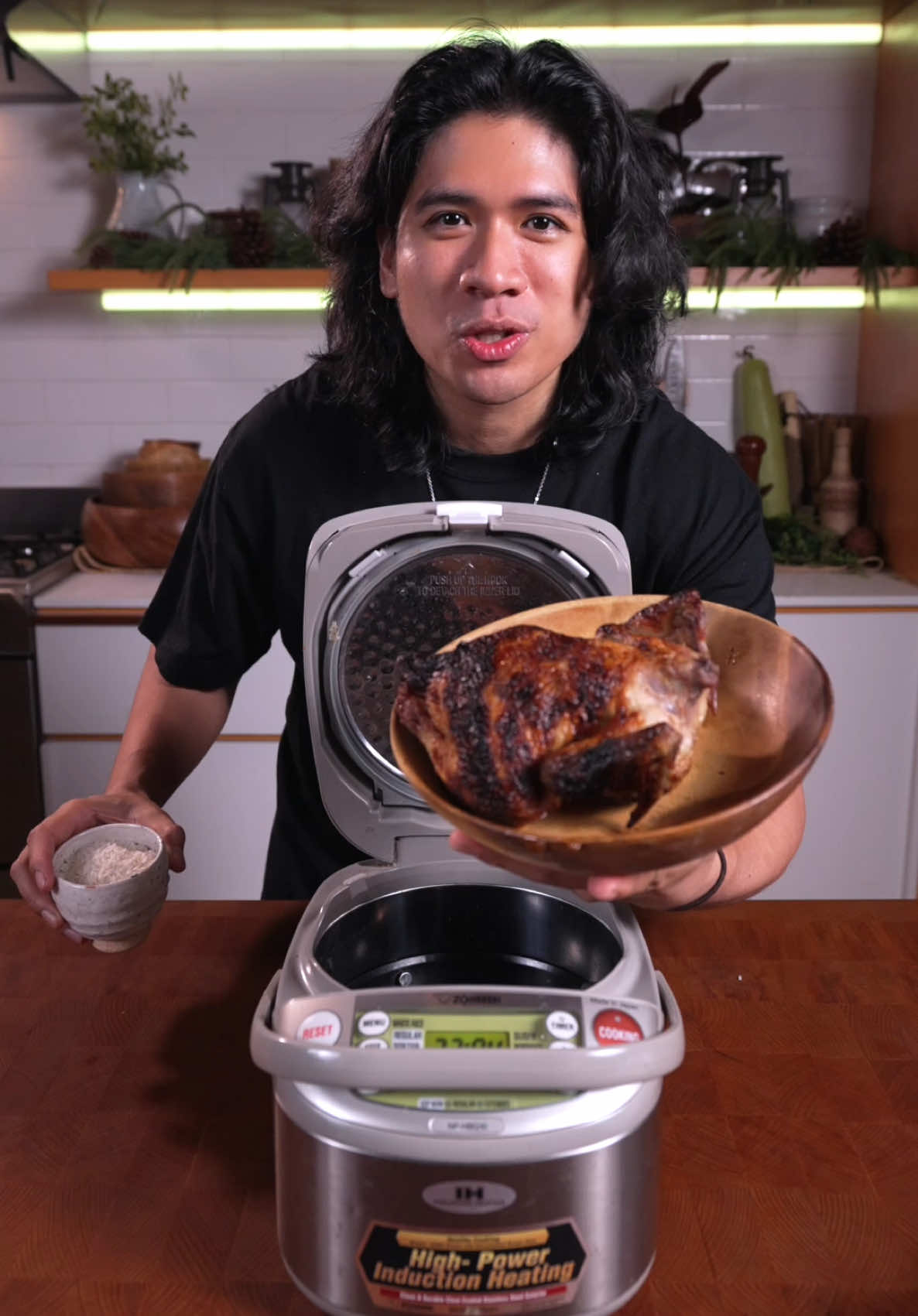 Rice Cooker Roast Chicken Did you know you can cook a perfect roast chicken in a rice cooker? Juicy, tender, and succulent everytime! Just 30 minutes and it’s done!  Ingredients: Stuffing (What will fit): * Lemon * Onions Leaks * Lemongrass * Garlic * Onions Chicken: * 1 whole uncooked chicken * 2 cups of rice * Liquid seasoning * Pepper to taste Instructions: * Start by stuffing the chicken with the list above. And season the outside of the chicken with liquid seasoning and pepper.  * The next step is crucial, you're gonna want to heat up the bed of rice in your rice cooker without water and place your uncooked chicken inside. Place on the keep warm setting for 30 minutes and allow it to cook. The rice should crisp up and the residual heat from the bottom layer should create an oven-like atmosphere that will make you perfectly cooked chicken * This is not a real recipe. Happy April fools! #AprilFools #aprilfoolsday #cookinghack