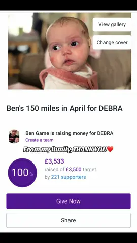 https://www.justgiving.com/page/ben-game-1?utm_medium=FR&utm_source=CL Thank you to everyone who has donated or shared Darcie’s Story, forever grateful for all your amazing support. Please continue to share Darcie’s Story. This is just the start and we will find the CURE🦋❤️ #EpidermolysisBullosa #skindisease #150mileschallenge #Running #fyp #darciesstory #charity #DEBRA #fundraiser #EBawareness