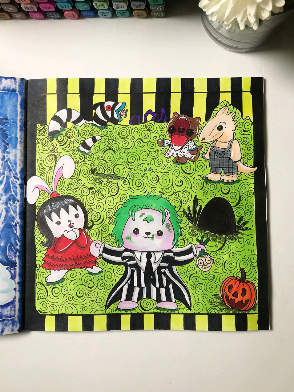 Parte 6. Colorindo Bob cute l beetlejuice 💚💚 #AdultColoring #coloringbookchallenge #adultcoloringbook #coloringwithme #bobcute #beetlejuice 
