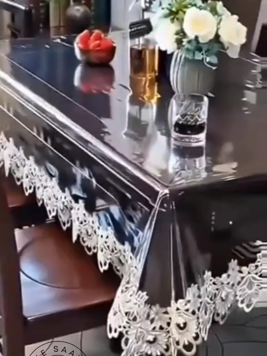 Crystal-clear waterproof PVC tablecloth protects dining tables while showcasing elegant lace design underneath. BUY LINK IN BIO ✅️🔗⚠️ CHECK FULL CAPTION .  .. ➡️ PRODUCT DETAILS CHECK OUT 