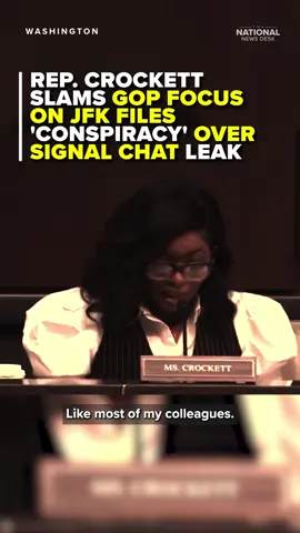 Rep. #JasmineCrockett criticizes #Republicans for their focus on the #JFK assassination files over the #Signal chat leak. Link in bio for more.
