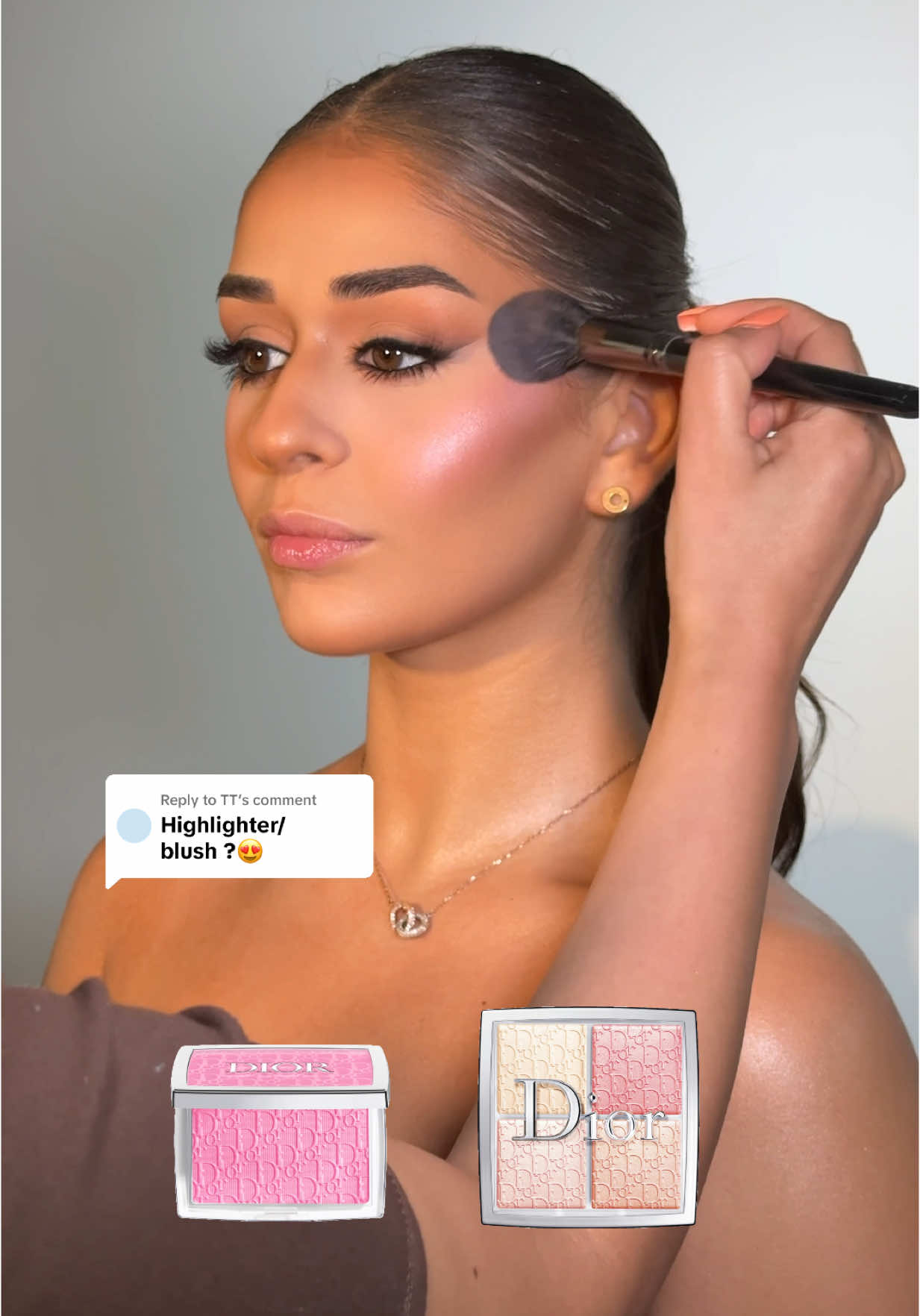 Replying to @TT @Dior rosy glow blush and @dior backstage rose gold highlight palette 🤩✨  #glowymakeup #glowingskin #glowyskin #highlighter #blush #pinkblush #glowyblush #dewy #dewyskin #dewymakeup 