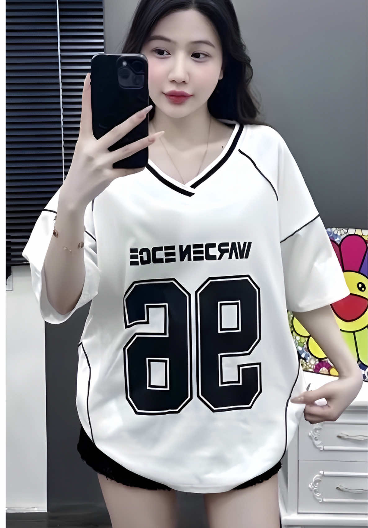 Áo thun form rộng viền mí cổ tim in số 96 #aothun #thoitrang #fashion #TikTokShop #Viral #fyp #xh 