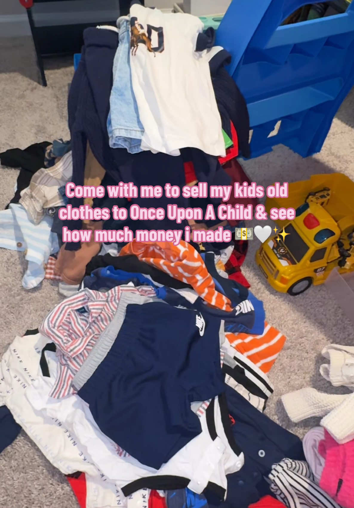 Come with me to sell my kids old clothes to Once Upon A Child & see how much money i made 💵🤍✨ #comewithme #fypシ゚viral #viral #viralvideo 