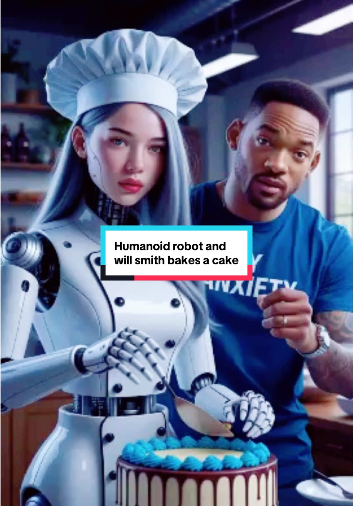 Humanoid robot bakes a cake with @Will Smith. Why do I feel this looks cool #robot #robots #willsmith #anxiety #anxietycheck #baking #cake 