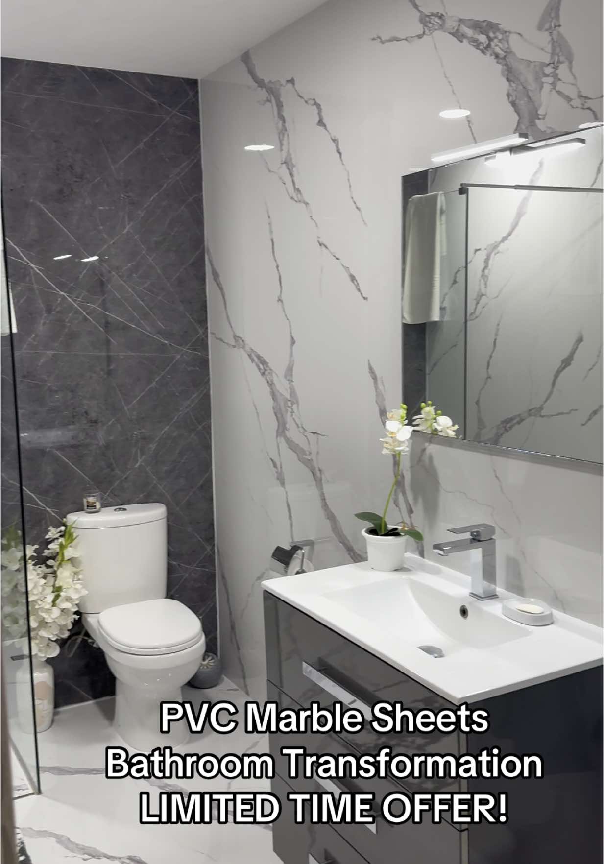 PVC Marble Sheet Bathroom Transformation #fyp #tik_tok #malta🇲🇹 #pvcmarblesheet #panels #Sale #decortoadoremalta #decor #WallPanels #bestprice #discount #wallpanels #HomeMakeover #maltatiktok #modern #installation #WoodPaneling #InteriorDesign 