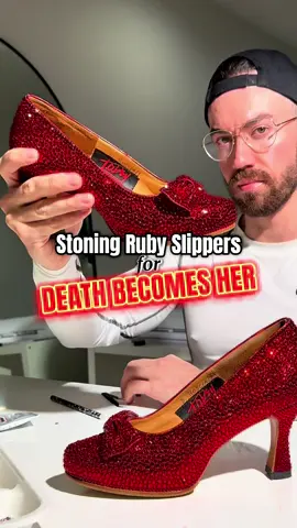 Third time’s the charm, ruby red edition! 👠✨ So grateful to be stoning another pair of slippers for @Death Becomes Her — thank you James (aka costume royalty) for trusting me to bring the sparkle! 💎💋 Costume Design: @paultazewell Associate Costume Designer: @itsjamesnguyen Rhinestone Embellishment: @lerhinestud