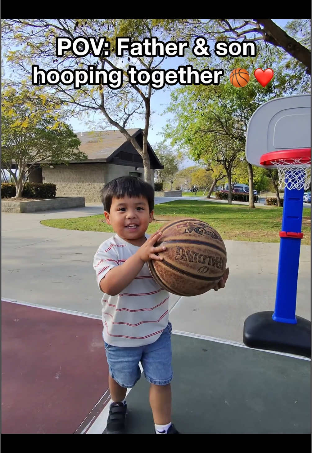 Living the dream 🏀❤️ Playing basketball together is probably our favorite dad & son activities right now. Basketball was my favorite sport growing up, and I think Abide is following in my footsteps.  We’re doing our best to enjoy these days, before they before the good ol days.  #pov #wholesome #family #dadlife #jesus #ballislife #Love #reels #trending #fyp