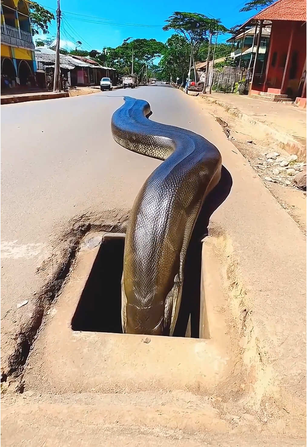 #anaconda que brotou de esgoto causa medo na cidade #cobra #amazonia #foryoupage 