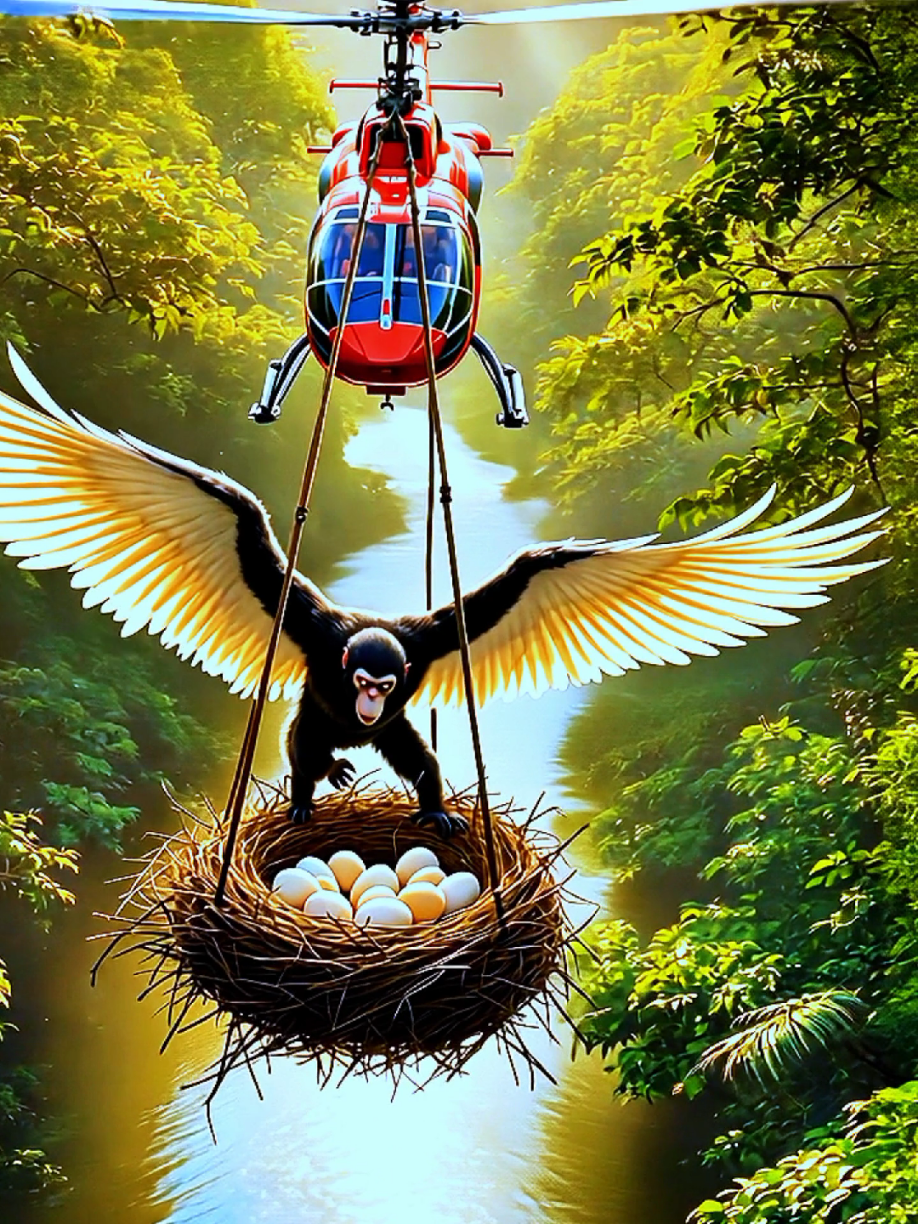 The monkey attacked the rescue team and saved the pigeon eggs.🥚🐒😯🕊#ai #animals #shorts #foryou #viralvideo 