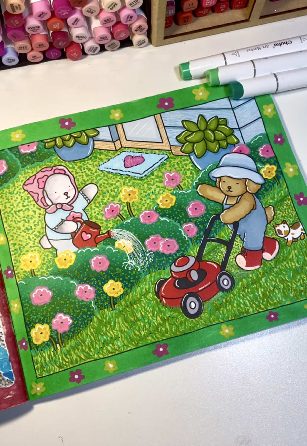 Bobbie Goods do dia pra noite, cortando a grama ☘️ Inspiração do gramado @Jessica 🌸  #coloring #coloringbook #bobbiegoodscoloringbook #bobbiegoods #foryou #fy 
