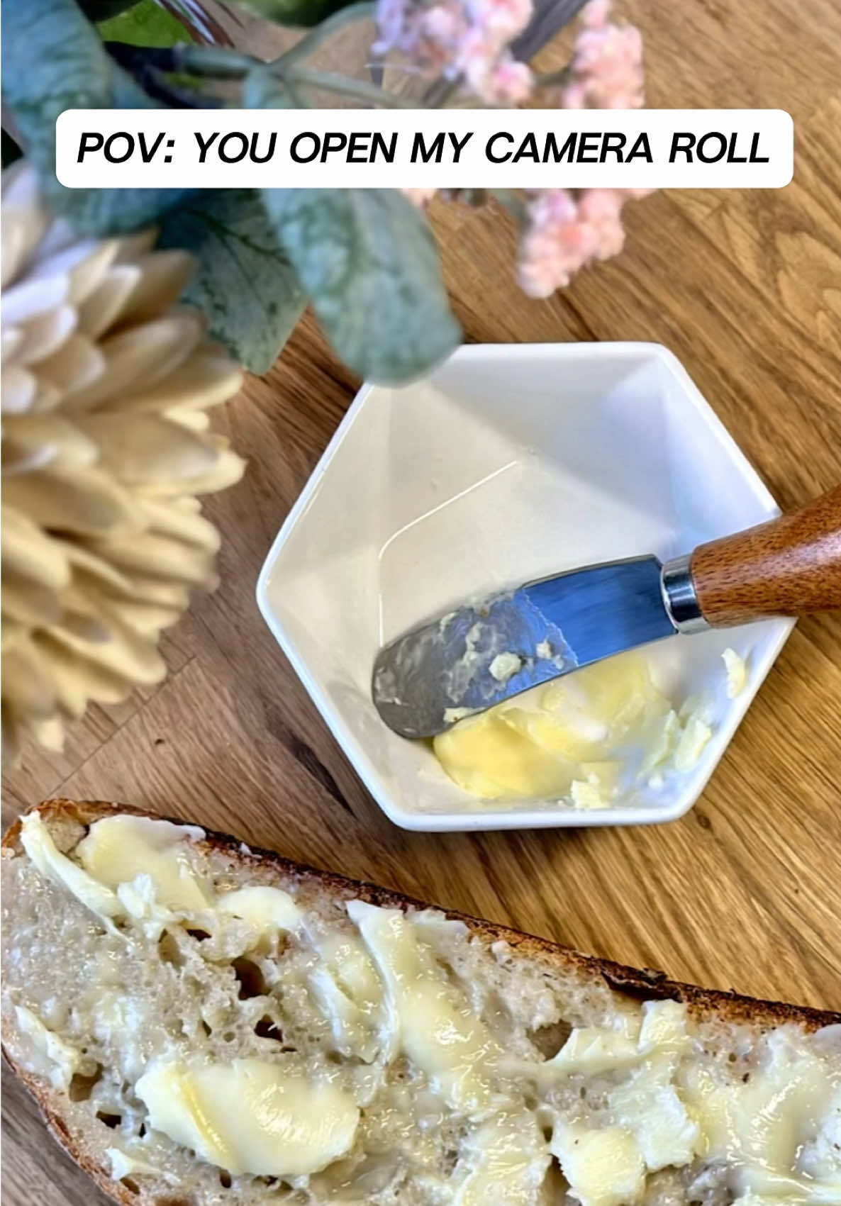 POV: You open my camera roll and it’s a collection of my favorite things ,the cutest voice ever ,baking, flowers, and coffee. 🌸🍞☕ #baking #flowers #sourdough #simple #pov #fyp #happiness #littlethingsinlife 