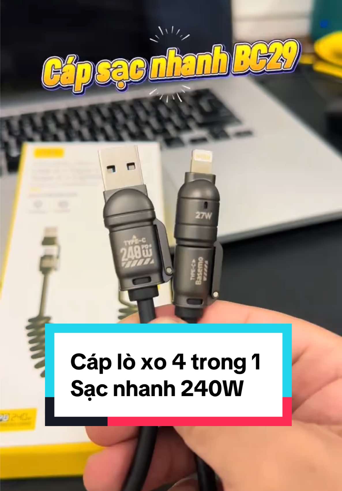 Cáp sạc nhanh, cáp sạc lò xo 4 trong 1 sạc nhanh 240W Sạc nhanh & Dữ liệu tốc độ cao Usb Type-C sang Type-C Li Bền bỉ Di động #capsacnhanh #capsacloxo #phukienoto #sacdienthoai #typec #usb #carplay #androidauto #xuhuong 