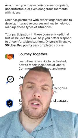 Ubers new training course to help you deal with uncomfortable and possible dangerous situations like sexual harassment or abuse from your passengers #uber #ubertraining #uberdrivers #news 