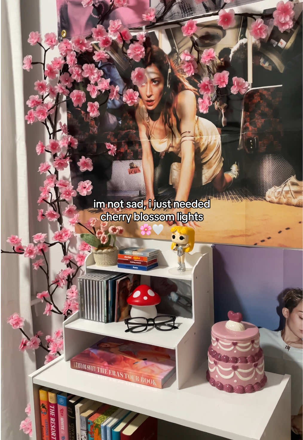 newest obsession: cherry blossom lights 🌸🫶🏻 so pretty (slowly making my vinyl setup come together) lmk what u think !! #cutedecor #cottagecore #vinylcollection #cherryblossom #cherryblossomlights #cozyvibes #cozyaesthetic #vinylsetup #vinylrecords #cdcollection 