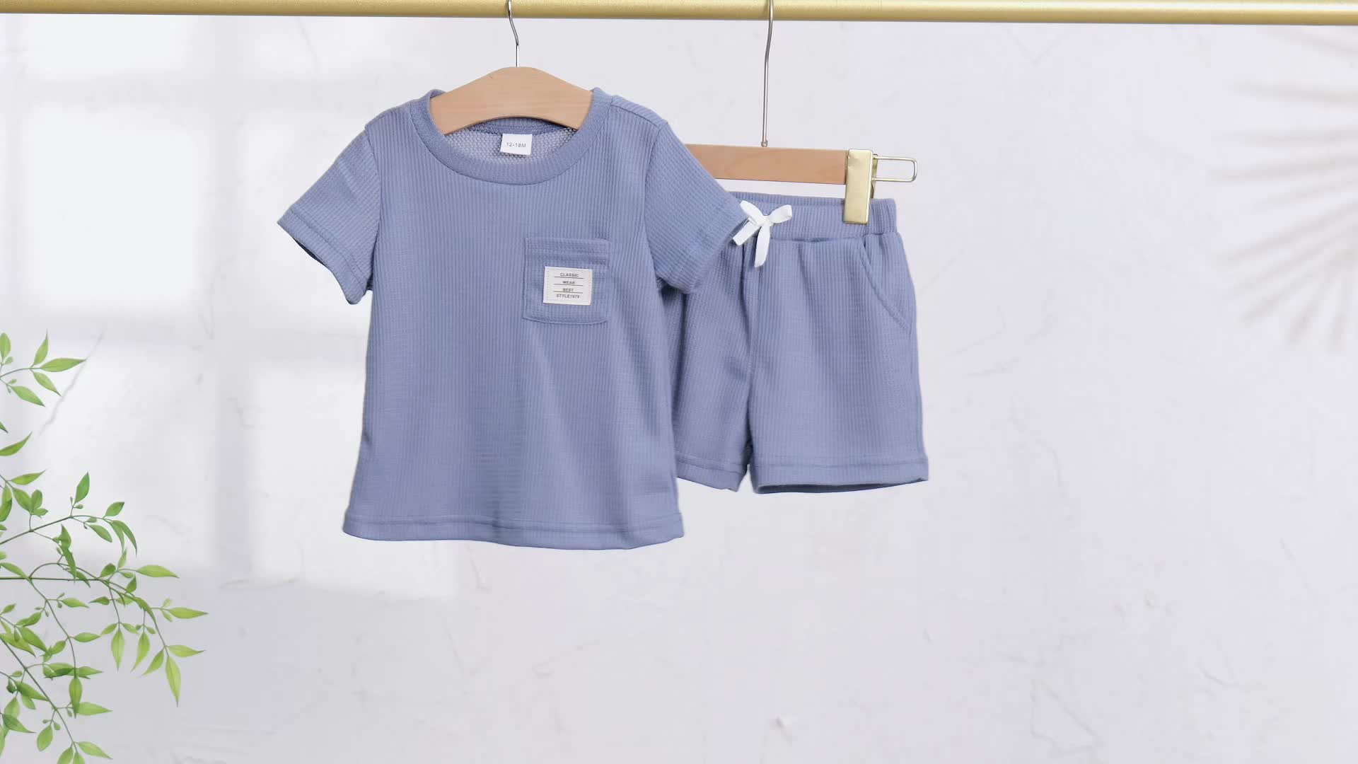 Baby Toddler Boy Waffle Outfit Short Sleeve T-shirts Solid Elastic Waist Shorts 2 Piece Summer Set