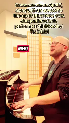 I’m performing this MONDAY at the Bitter End as part of the New York Songwriters Circle! I’m so excited!  Come check it out. 7:30. Tix in bio.  #pianistsoftiktok #piano #originalmusic #avery #originalmusic #spotifylive #applemusiclive #spotify #applemusic #distrokid #fyp #pianoman #poprock #performer #songwriter #singersongwritersoftiktok #singersongwriter 