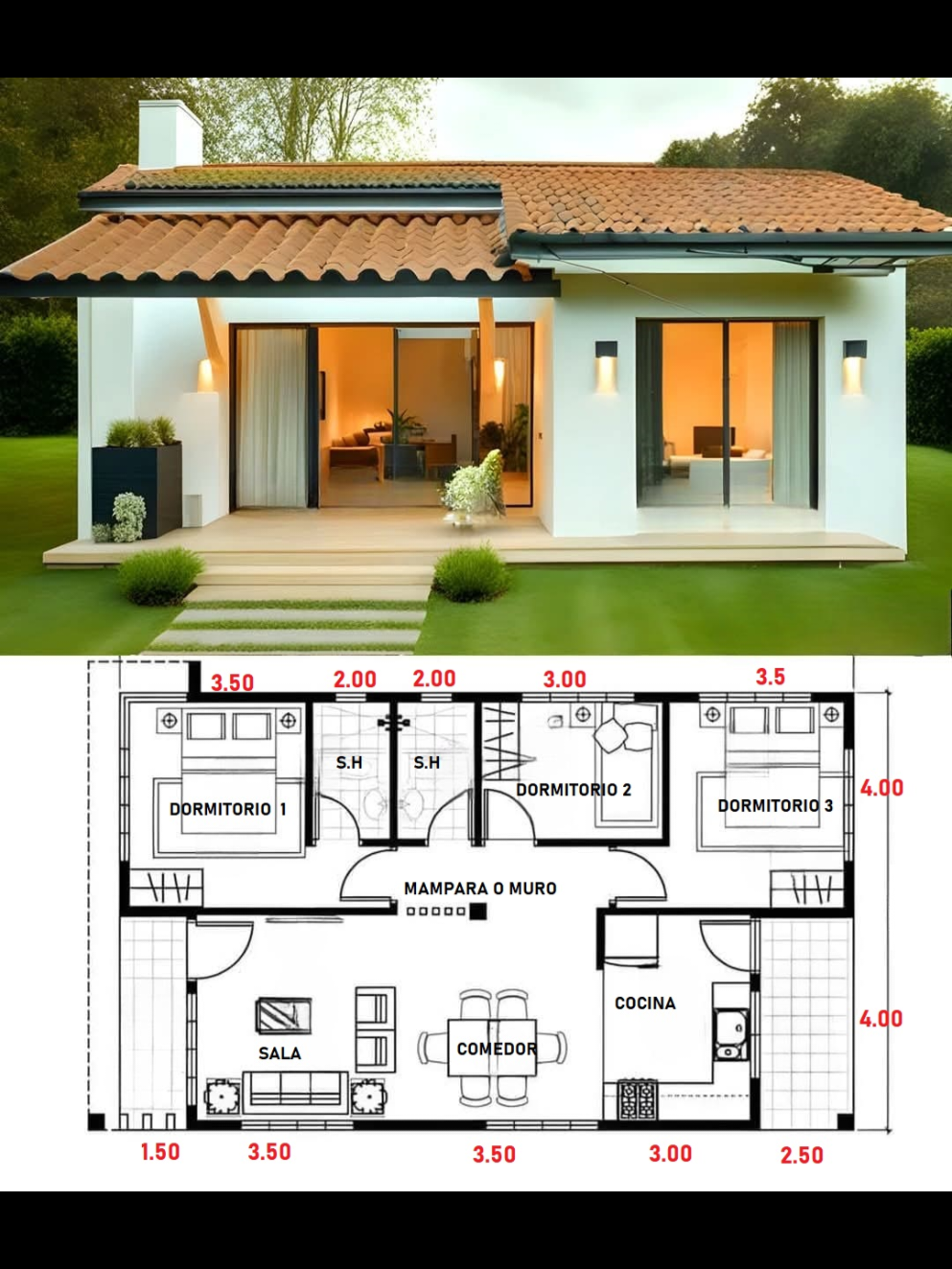 casa de 8x14 con 3 recamaras y medidas  el plano es ejemplo del interior 📄👷‍♂️👷‍♀️ #paratiiiiiiiiiiiiiiiiiiiiiiiiiiiiiii  #ingenieria #casa #arquitectura 