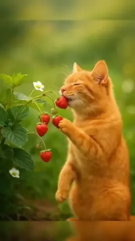 Kucing Yang Lucu Sedang Memakan Stroberi 🍓 #cat #viraltiktok #catlover #aicats #viralvideo 