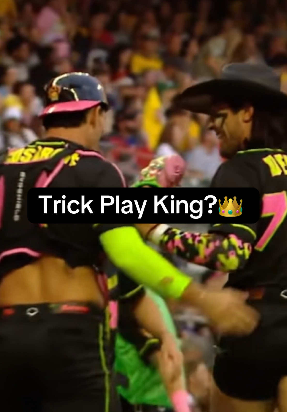 Some say this was the greatest trick play of all time @The Party Animals  • • #trickplay #pitching #cowboy #bananaball #baseball #thepartyanimals #savannahbananas #fyp #777 