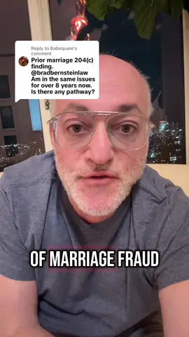 Replying to @Babsquare Accused of Marriage Fraud? Here’s What a 204(c) Denial Really Means 🚫💍🇺🇸 Brad Bernstein explains what happens if USCIS accuses you of marriage fraud and denies your case under Section 204(c) of the Immigration and Nationality Act. 📌 If this happens, you’ll know. Your denial notice will explicitly say it was denied under 204(c). 📌 What does a 204(c) finding mean? ❌ You’re permanently barred from getting a green card through: 	•	Remarriage 	•	Family petitions 	•	Employment sponsorship 	•	Investment visa (EB-5) 	•	Diversity visa lottery —Everything. 📌 Only one way to overcome it: You must prove your marriage was real and that immigration made a mistake. But if it really was a fake marriage, and they prove it—you’re out of options. 📌 Bottom Line: Marriage fraud is a lifetime ban. If USCIS gets it wrong, fight back with evidence. But if they’re right—there’s no way around it. Have questions? Drop them in the comments or contact us—our link is in the bio. #MarriageFraud #Section204c #GreenCardDenial #ImmigrationLaw #BradBernstein #KnowYourRights #USCIS #ImmigrationHelp