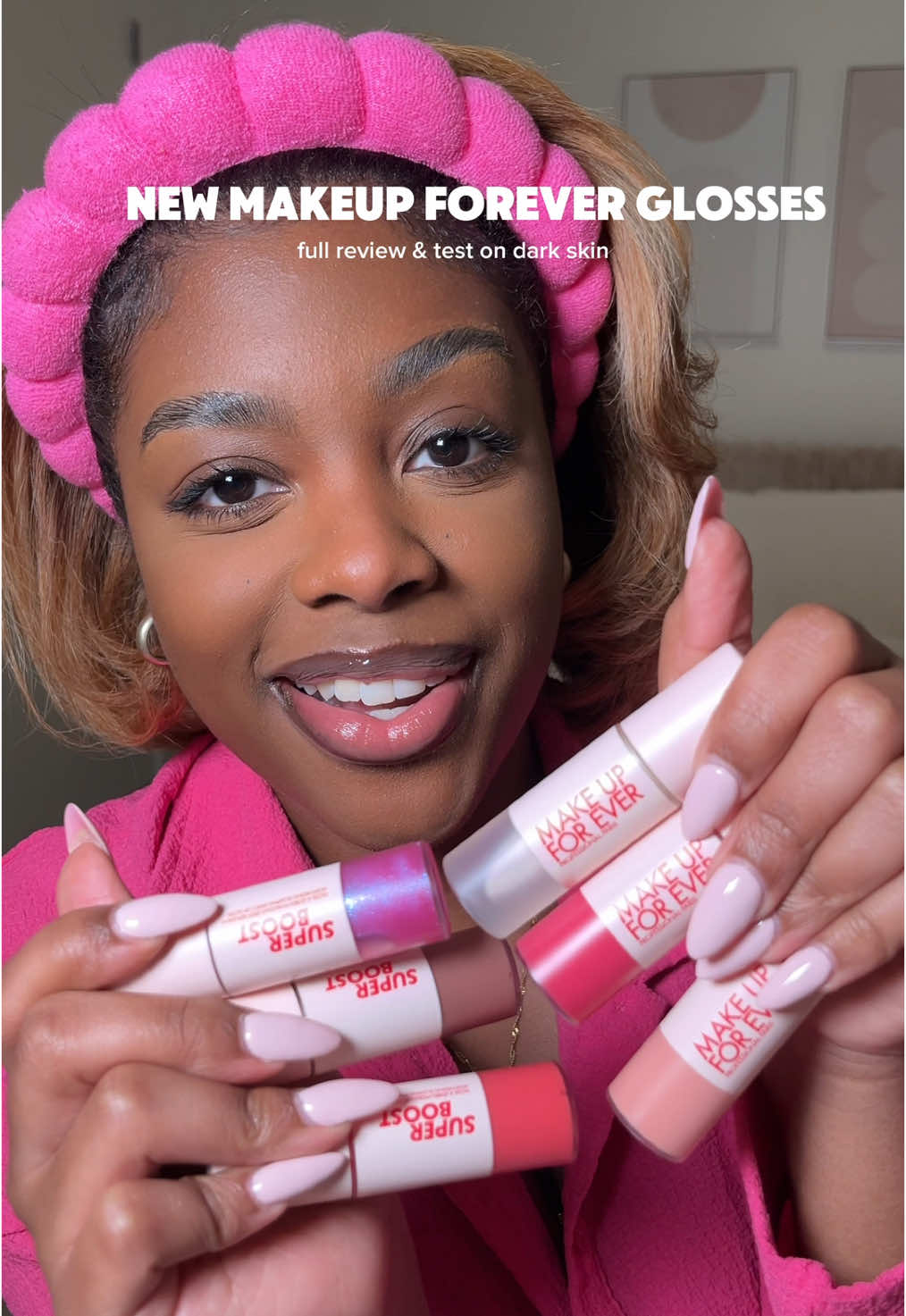 let’s try the NEW super boost 12 hr moisturizing & plumping glosses from @MakeUpForEverUSA ✨🩷 testing 10/11 shades on dark skin! #makeupreview #lipglossreview #makeupforblackwomen #blackgirlmakeup #BeautyReview 