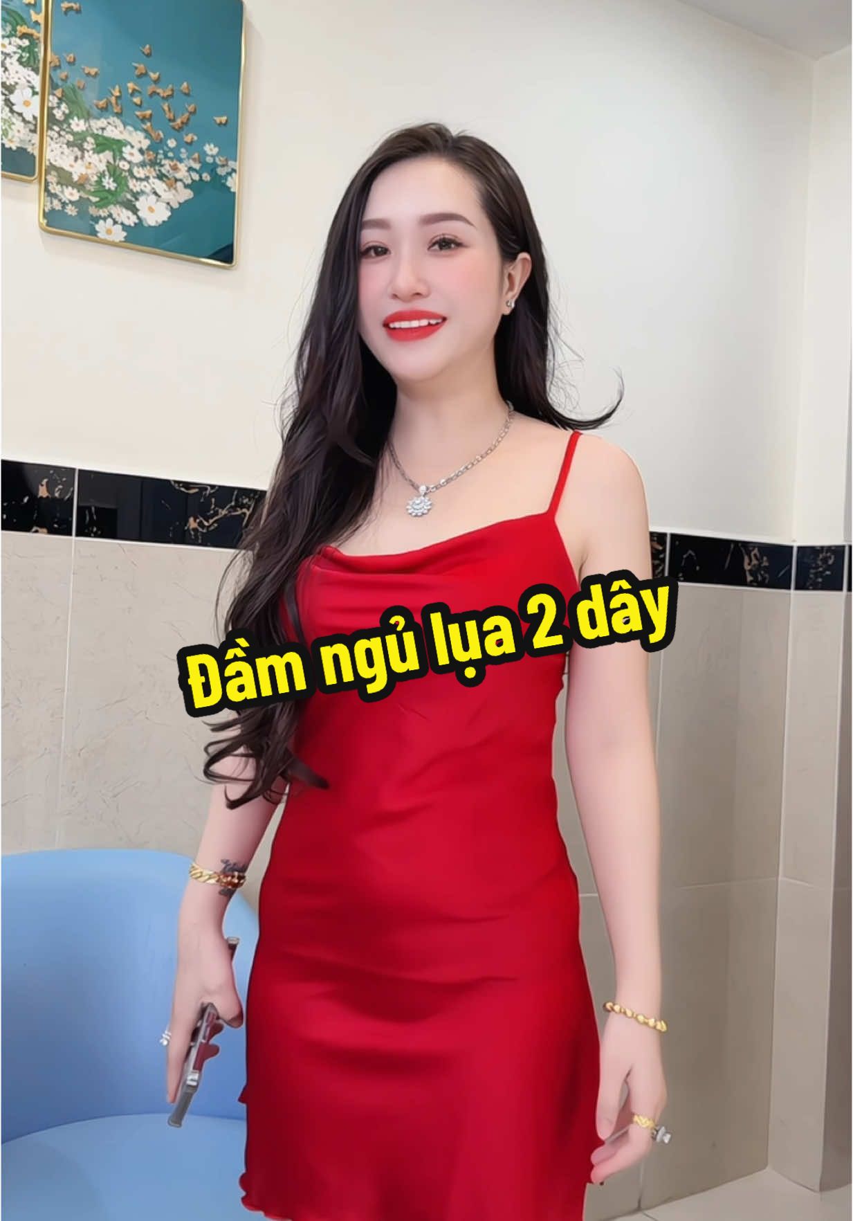 Đầm ngủ lụa 2 dây cổ đỗ #vynguyen24 #xuhuong #review #thoitrangnu #vayxinh #dongu 