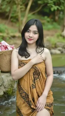 Mandi dan mencuci di sungai  #gadisdesa #kemben #cantik #fyp 