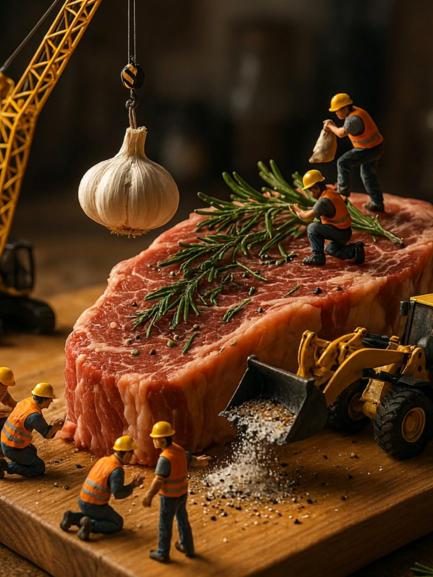 Make steak . . . #aiart #miniature #tinyworkers #food #cooking #steak 