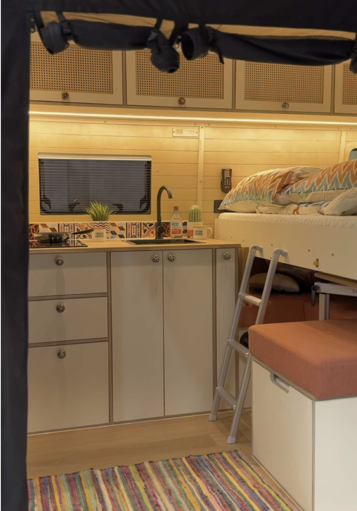 This is how we do it! A simple easy space saving bed system 🛌 🚐  . . . . #vanconversion #campervan #campervanconversion #campervansoftiktok #sprintervanconversion #campervanbuild 