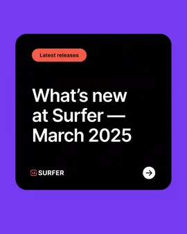 Surfer just got better (again). 👀 Check the latest updates that'll make your SEO life easier and your content stand out—without losing your mind. Spoiler alert: boring stock images and manual linking are officially canceled. 🔗 https://surferseo.com/blog/whats-new-at-surfer-product-roundup-march-2025/ PS. Considering Surfer? Well, if you pick plan Scale now, you'll get free access to the Content Optimization Masterclass that +6k marketers and SEOs worldwide swear by. Don't wait up! #SEO #marketing #marketingtools #contentmarketing #Surferseo #writingtools