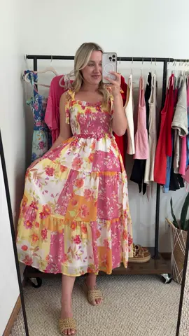 Summer sunset garden party? 🌅🌻 YES PLZ. 💗 This tiered boho maxi dress has all the details we love.  #bohomaxidress #bohodress #easterdress #summerstyle #summerdress #whattoweartoday #whattowearonvacation #ootddress 