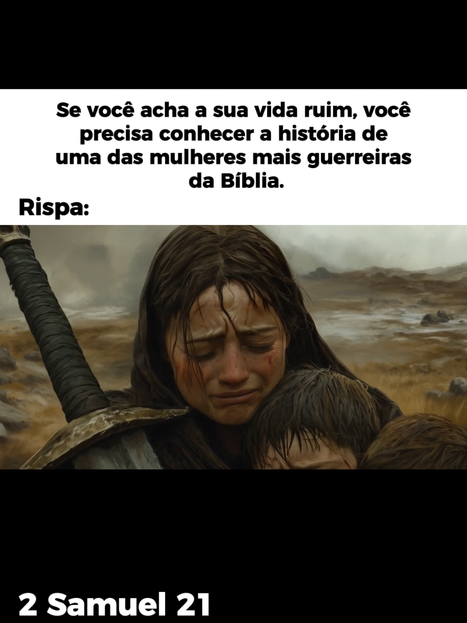 Resumindo, Rispa foi uma mulher que teve que entregar seus 2 filhos para pagar os pecados do Rei Saul, ela ficou ao lado dos filhos para não deixar que as feras da noite é do dia devorarem eles, apesar deles já estarem mortos, ela lutou contra varias feras sozinha!!! a história é mais profunda do que isso, não posso colocar os detalhes aqui porque é forte... #jesus #cristo #rispa 