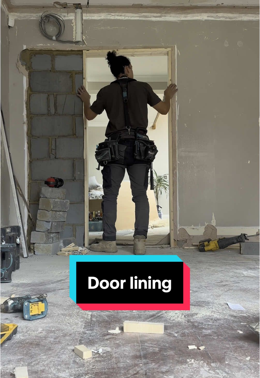 Grind don’t stop. Installing 2’9” door lining  - - - - - - Follow to see the door I put in. #construction #chippy #door #fyp #creatorsearchinsight #installation #tradesman 