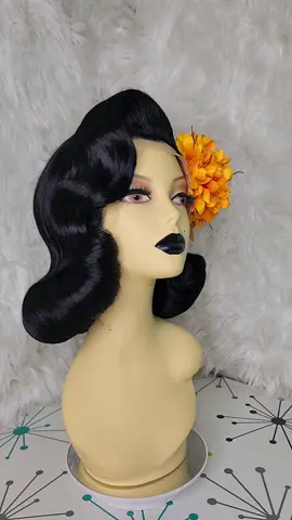 Black pageboy style 🖤🖤. If you're interested in placing an order or have any questions send me a DM over on IG *link on bio 🫶🫶🖤🖤 flower 🌼 @NicCoCo Creations  #styledwig #pinuphair #vintageinspired #vintagevibes #pageboyhairstyle 
